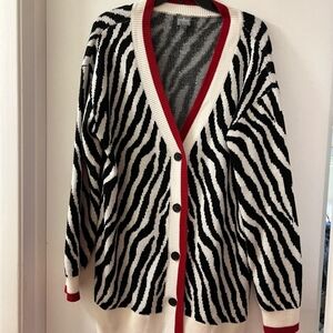 New York & Company Zebra Print Women's Cardigan Sweater - Black and White
